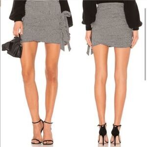 LPA Houndstooth Side Tie Knot Sexy Pleated Mini Skirt Women's Black Size S NWT